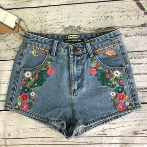 Boho denim high waisted shorts